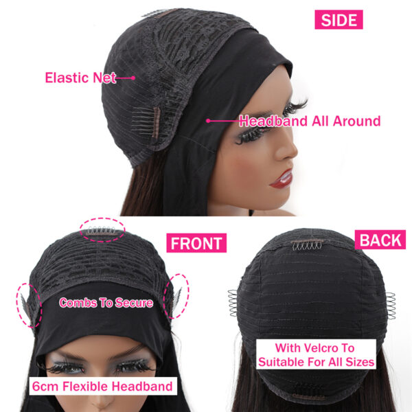 Headband Wig Human Hair Kinky Straight Wig - Image 7